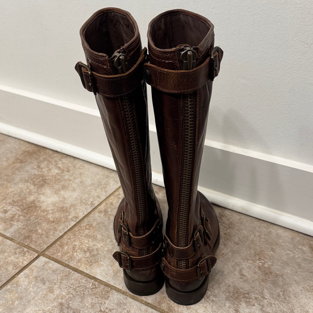 Frye Brown Triple Buckle Leather Boots - Picture 2 of 8